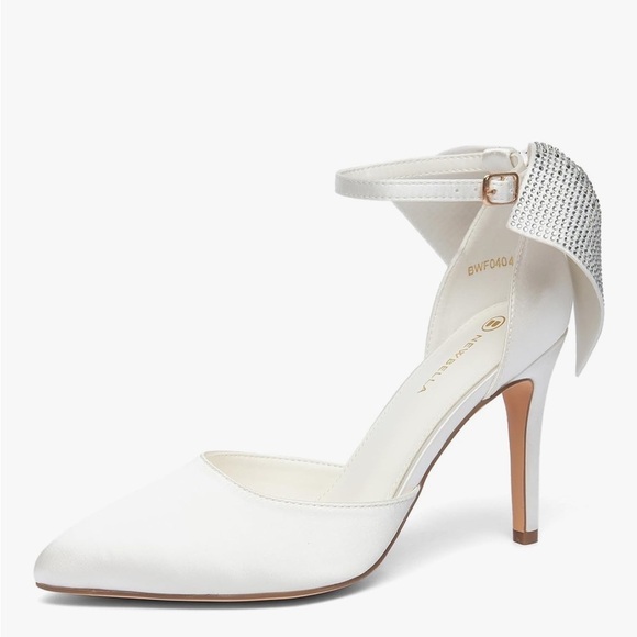 Newbella Shoes - NIB NEWBELLA White Satin Pointed Toe Stiletto Heels w/ Bow Size 9